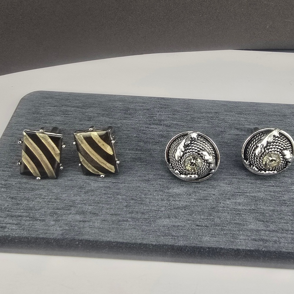 Vintage Swank Cufflinks Lot Black Striped Rhinestone 2 Pairs